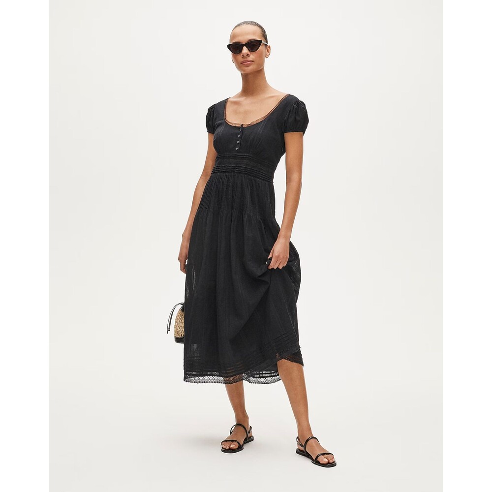 J.CREW Tall lace-trim Pintuck Midi Dress In Cotton Dobby 12T Black Lined NWT B37